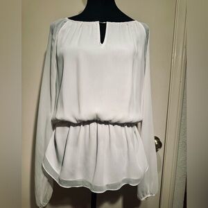 White House Black Market Long Sleeve Rusched Peplum Blouse